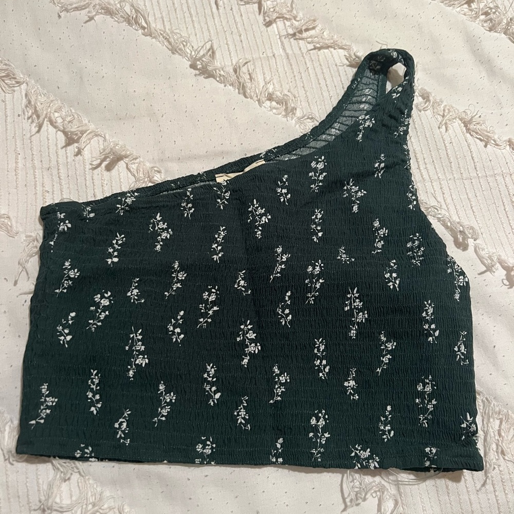 PacSun One Shoulder Green floral tank, Size-Medium